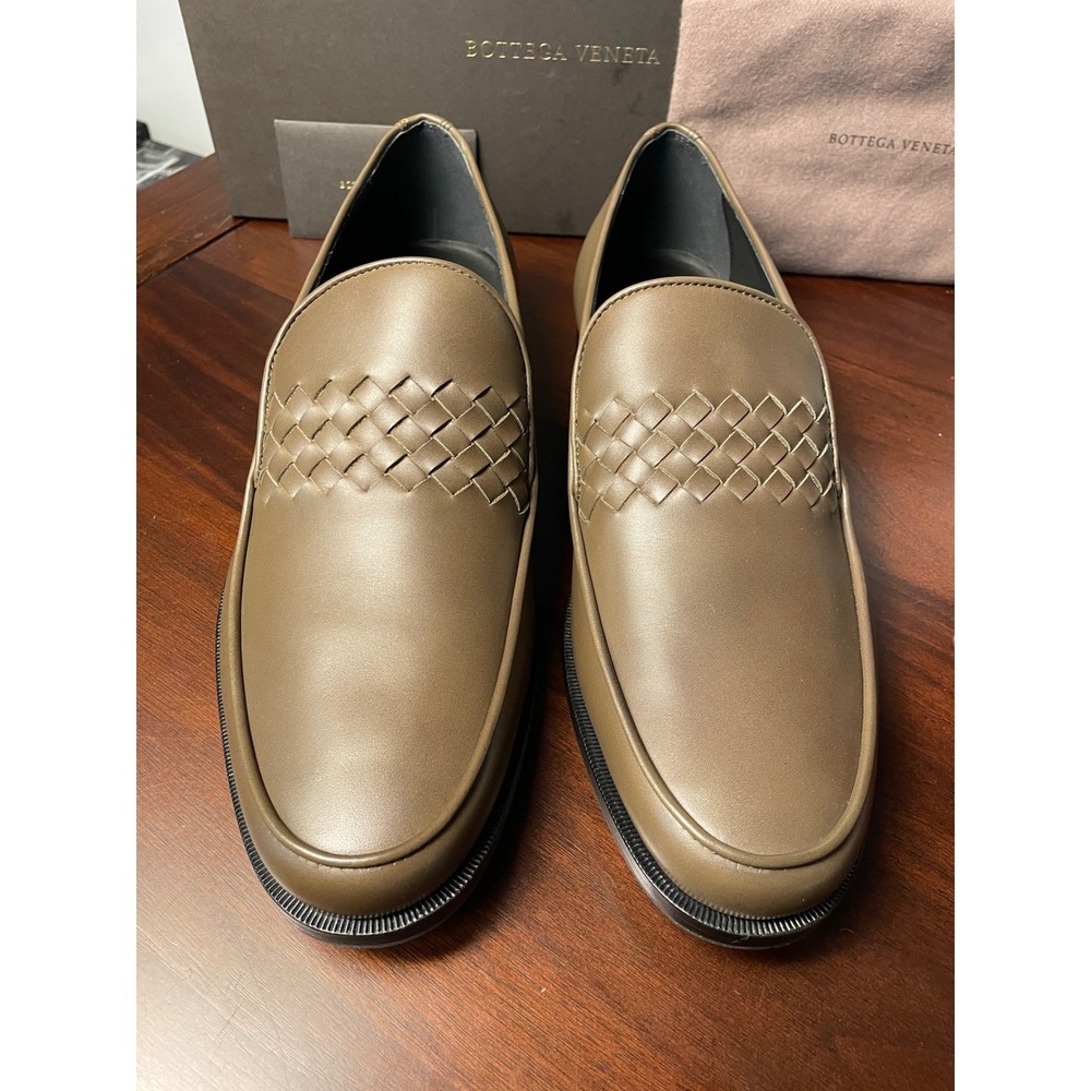 Bottega Veneta Intrecciato Jungle Olive Green leather mens loafers shoes US 8